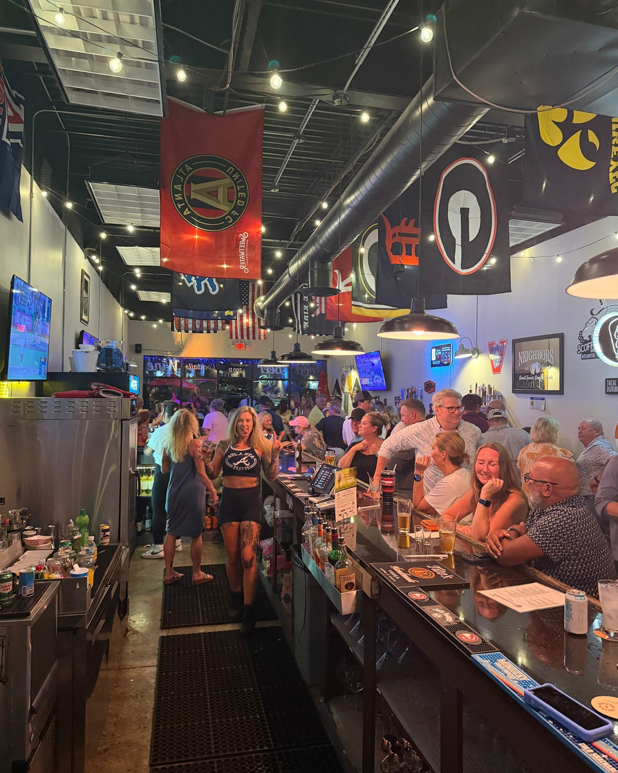 Bar counter with team flags