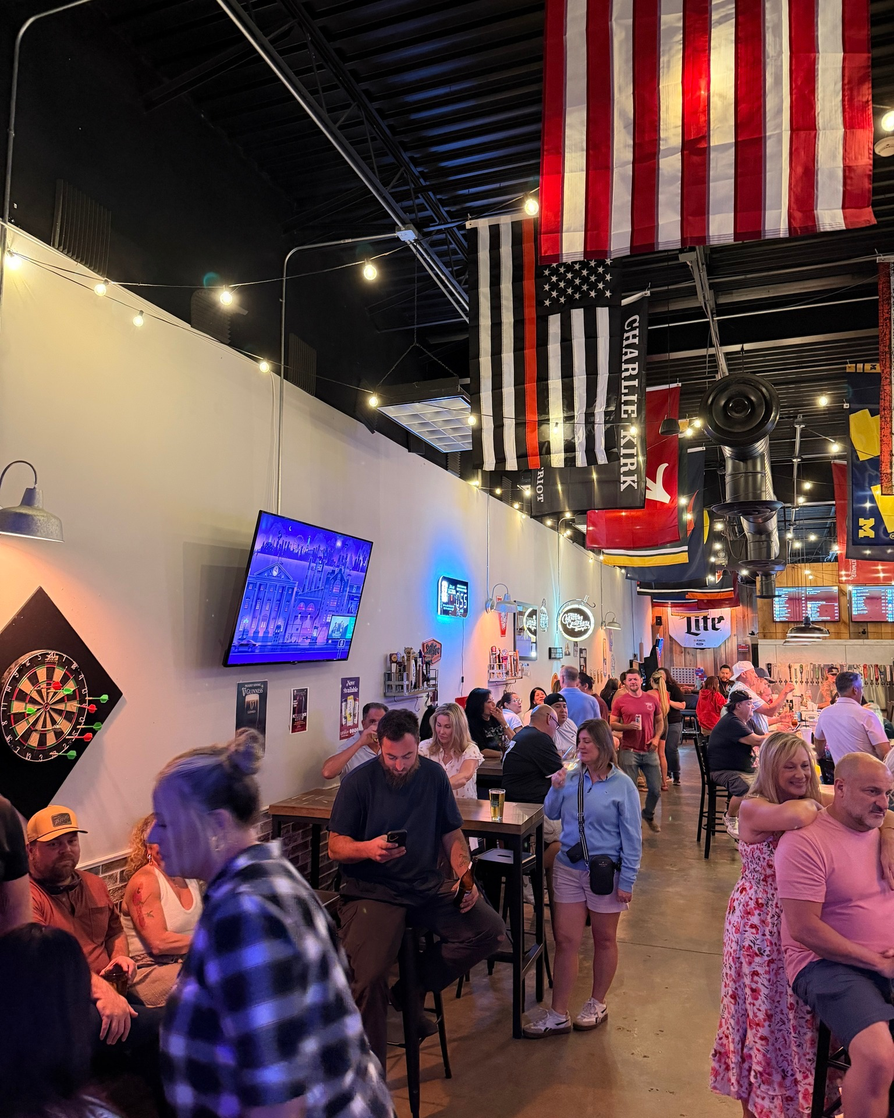 Full room view with American flags