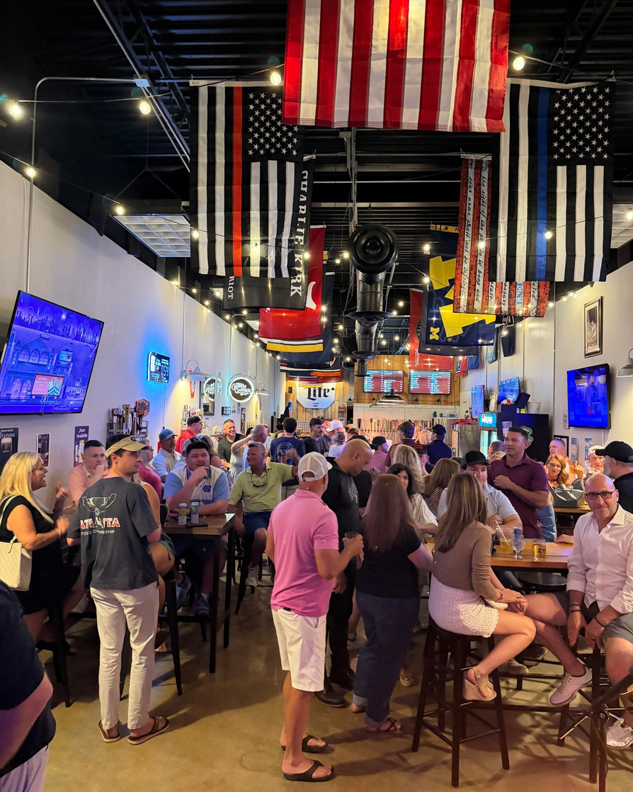 Bar interior with American flag